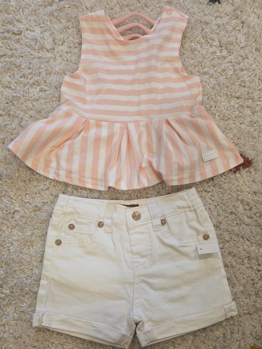 Pink Striped Peplum Tank & Cream Shorts Set - Kids